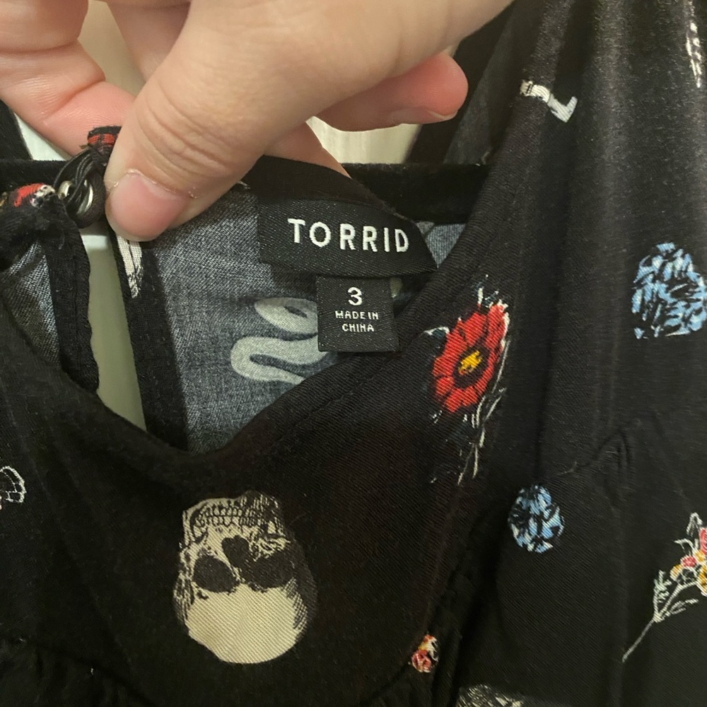 Torrid Black and Red Ruffled Cold Shoulder Midi Dress - Picture 2 of 2